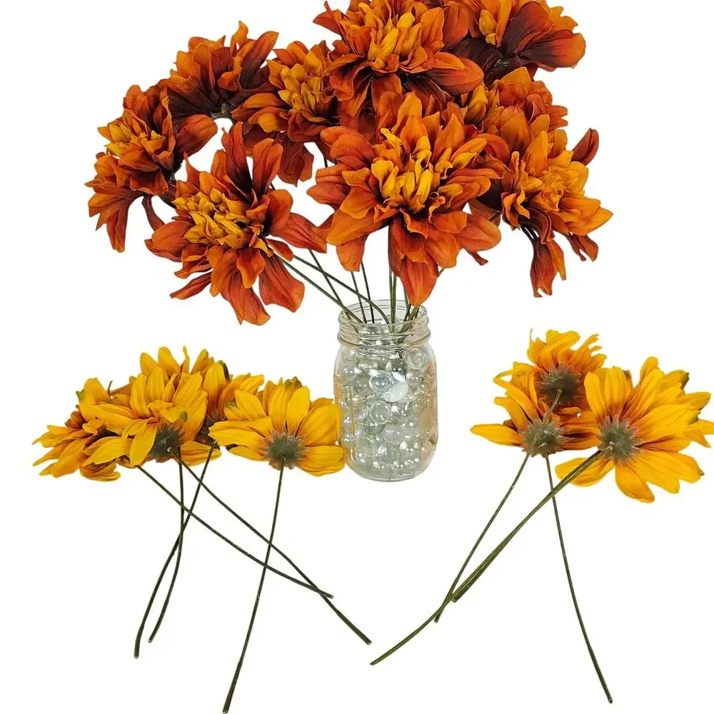 Artificial Silk Flowers Fall Orange Yellow 21 Stems Autumn Floral Craft Decor